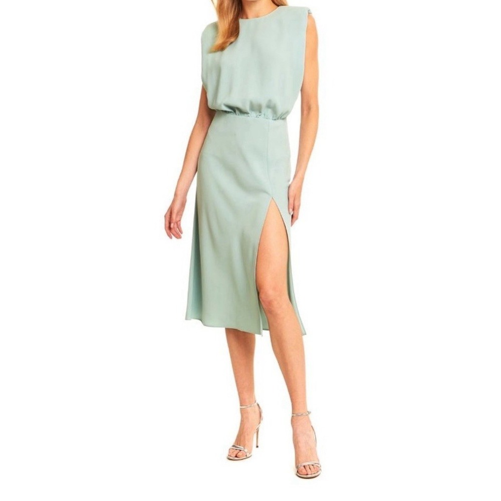 Amanda Uprichard Mint Green Sleeveless Midi Dress with Side Slit